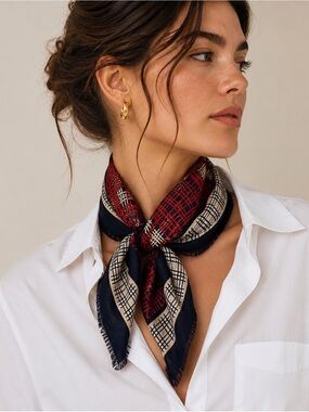 Vintage Adore It Scarf Allied Arts Japan | Red Navy Parisian Preppy Square